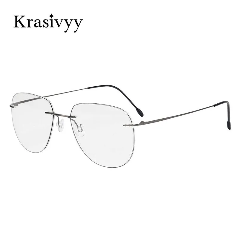 Krasivyy Unisex Rimless Round Flat Top Titanium Eyeglasses Ls05