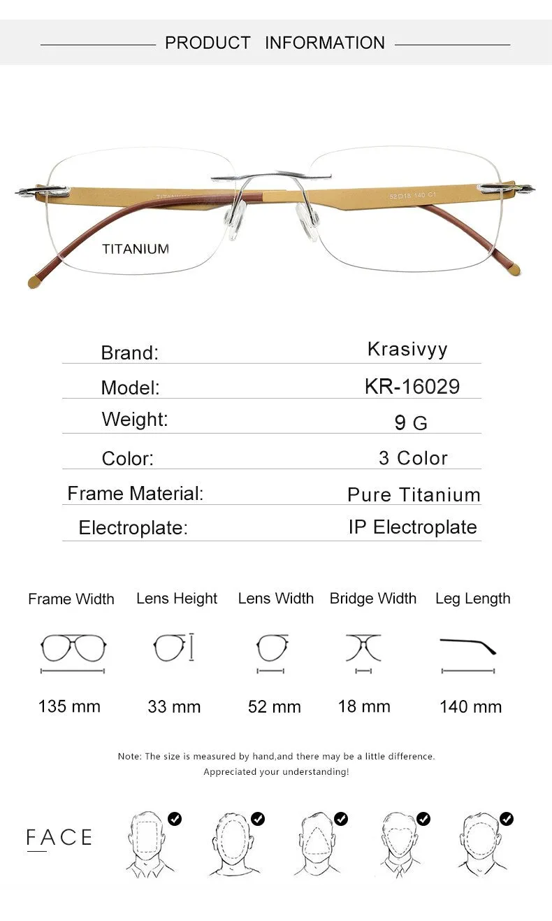 Krasivyy Unisex Rimless Square Screwless Titanium Eyeglasses Kr16029