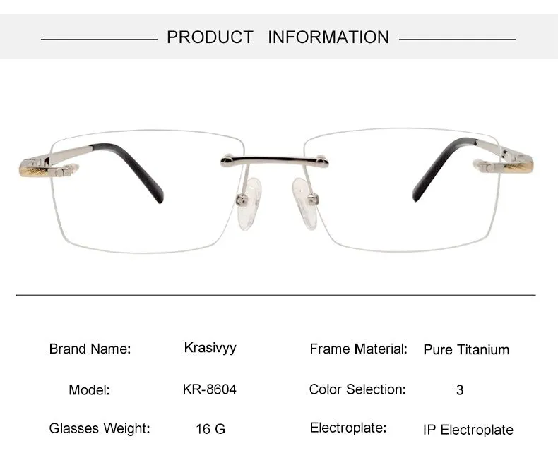 Krasivyy Unisex Rimless Square Titanium Eyeglasses Kr8604