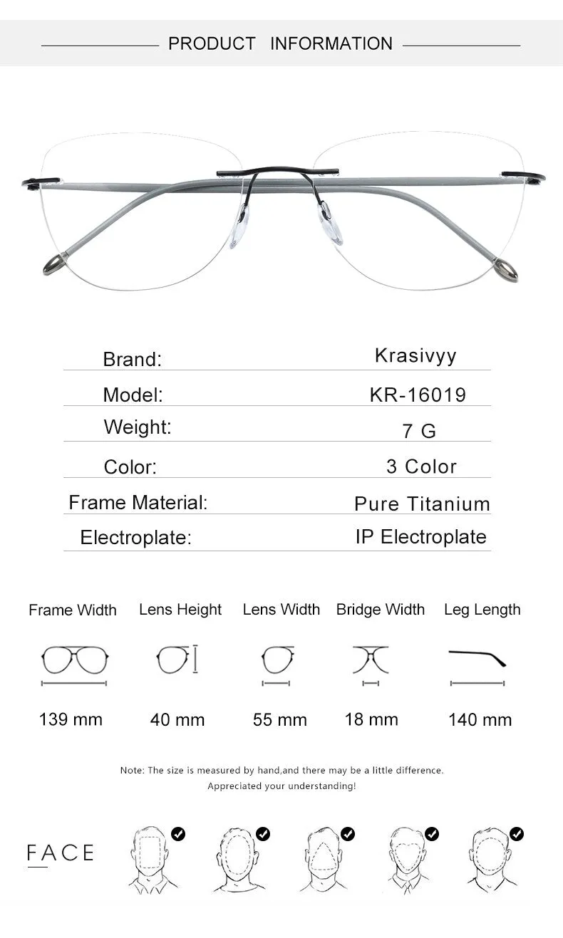 Krasivyy Women's Rimless Square Screwless Titanium Eyeglasses Kr16019