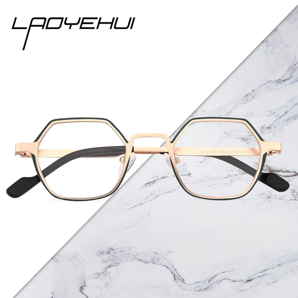 Laoyehui Unisex Full Rim Polygon Round Alloy Hyperopic Reading Glasses Anti Blue Light Glg8860