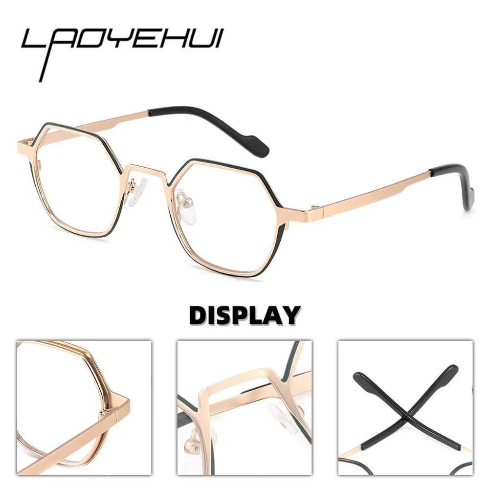 Laoyehui Unisex Full Rim Polygon Round Alloy Hyperopic Reading Glasses Anti Blue Light Glg8860