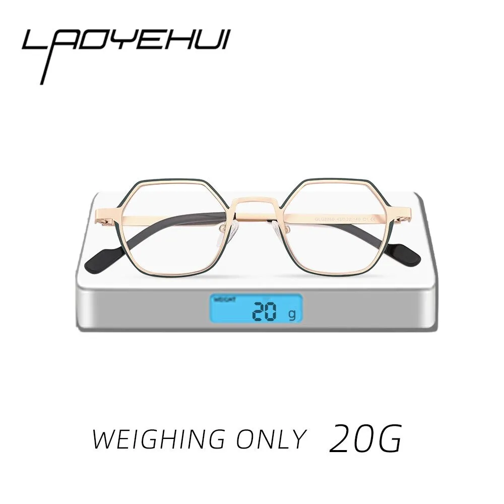 Laoyehui Unisex Full Rim Polygon Round Alloy Hyperopic Reading Glasses Anti Blue Light Glg8860