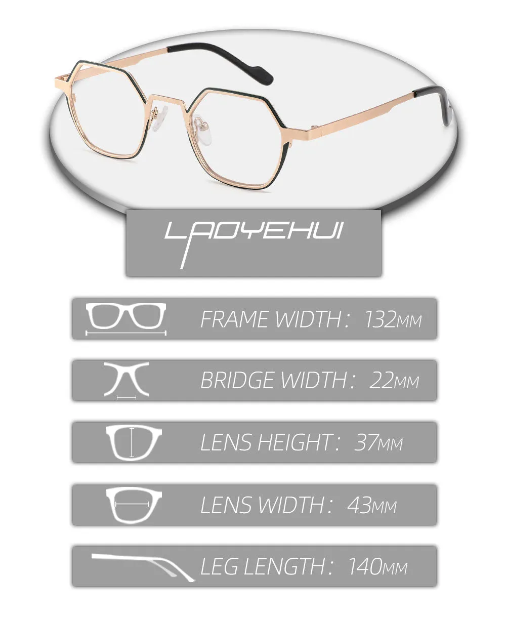 Laoyehui Unisex Full Rim Polygon Round Alloy Hyperopic Reading Glasses Anti Blue Light Glg8860