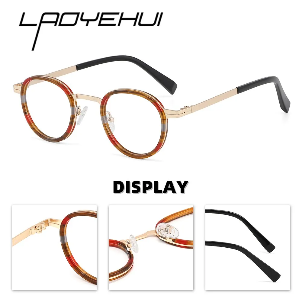 Laoyehui Unisex Full Rim Round Acetate Alloy Reading Glasses Anti-Blue Light Glg8835