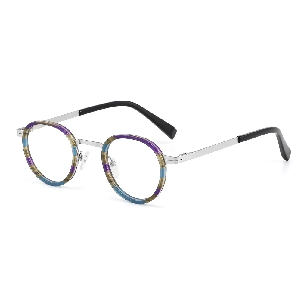 Laoyehui Unisex Full Rim Round Acetate Alloy Reading Glasses Anti-Blue Light Glg8835