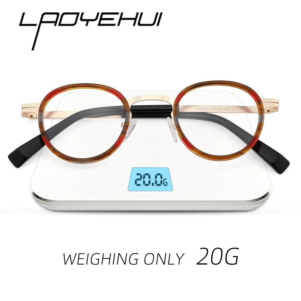 Laoyehui Unisex Full Rim Round Acetate Alloy Reading Glasses Anti-Blue Light Glg8835