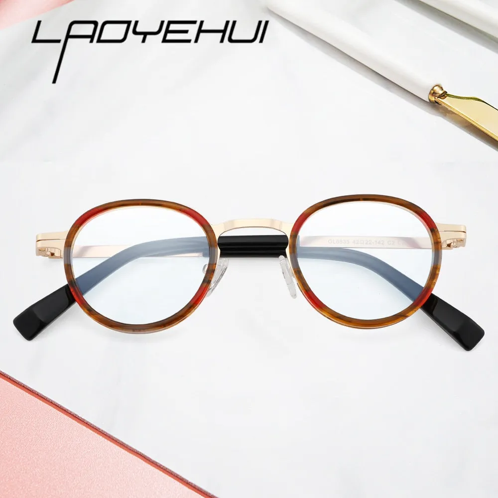 Laoyehui Unisex Full Rim Round Acetate Alloy Reading Glasses Anti-Blue Light Glg8835