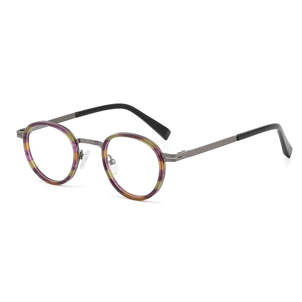 Laoyehui Unisex Full Rim Round Acetate Alloy Reading Glasses Anti-Blue Light Glg8835