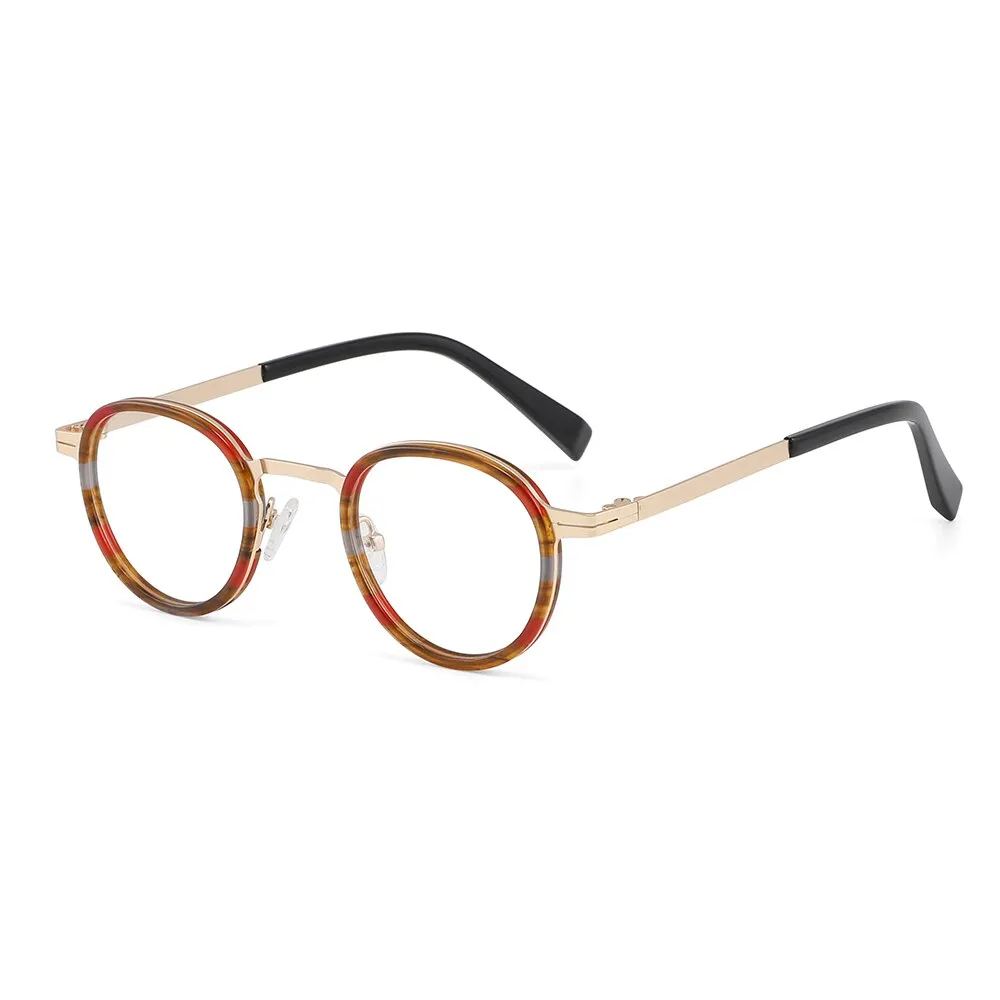 Laoyehui Unisex Full Rim Round Acetate Alloy Reading Glasses Anti-Blue Light Glg8835