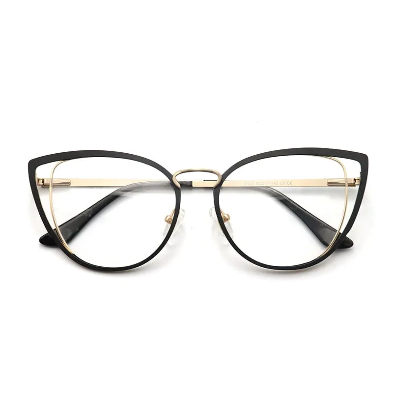 Laoyehui Women's Eyeglasses Cat Eye Alloy Frame 8104