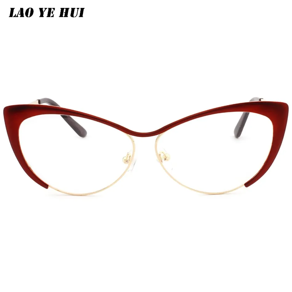 Laoyehui Women's Full Rim Gold Cat Eye Alloy Reading Glasses Anti-Blue 8077