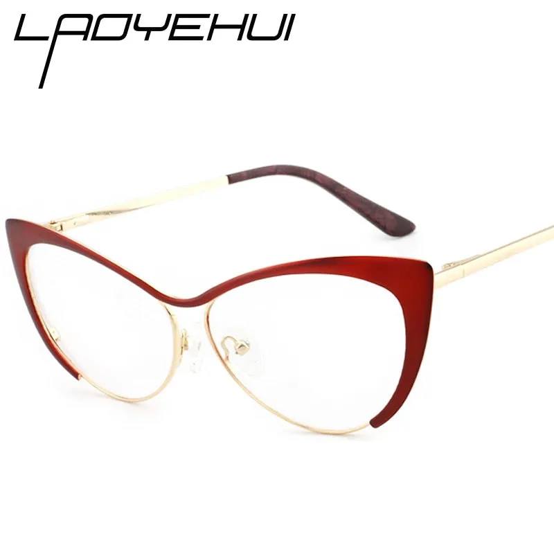 Laoyehui Women's Full Rim Gold Cat Eye Alloy Reading Glasses Anti-Blue 8077