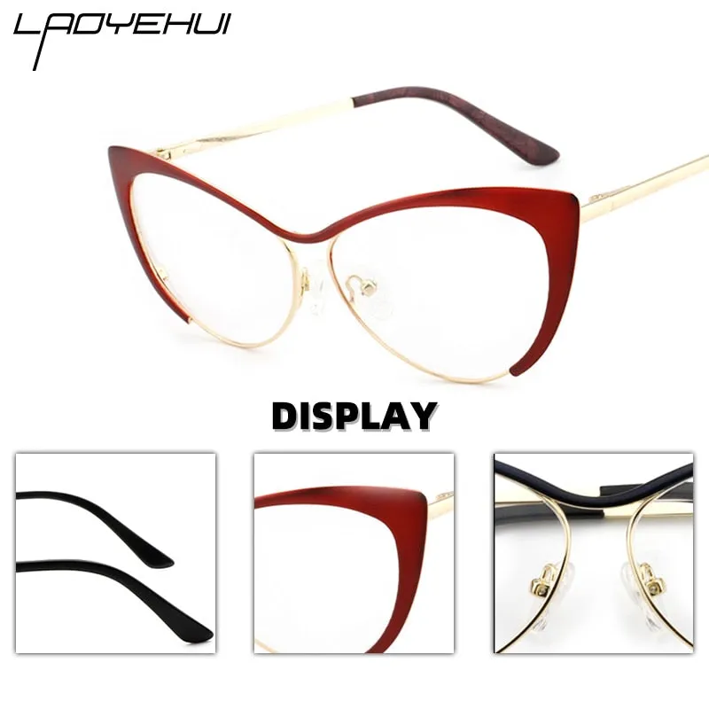 Laoyehui Women's Full Rim Gold Cat Eye Alloy Reading Glasses Anti-Blue 8077