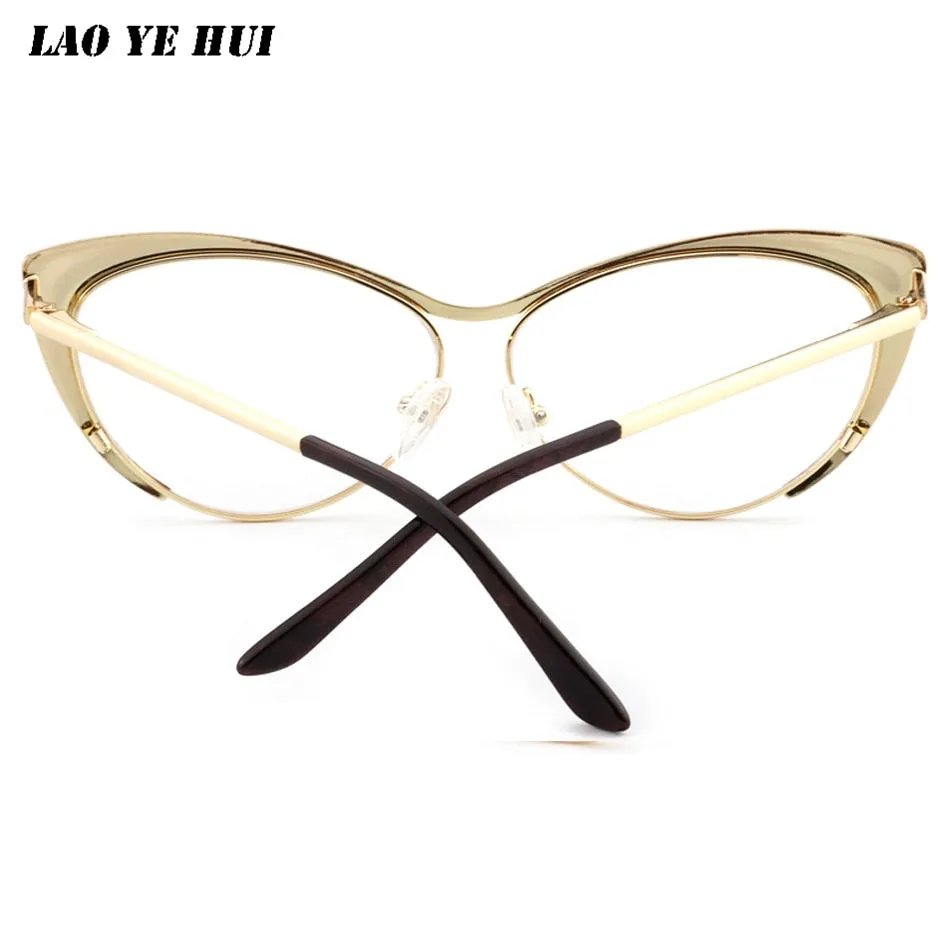 Laoyehui Women's Full Rim Gold Cat Eye Alloy Reading Glasses Anti-Blue 8077