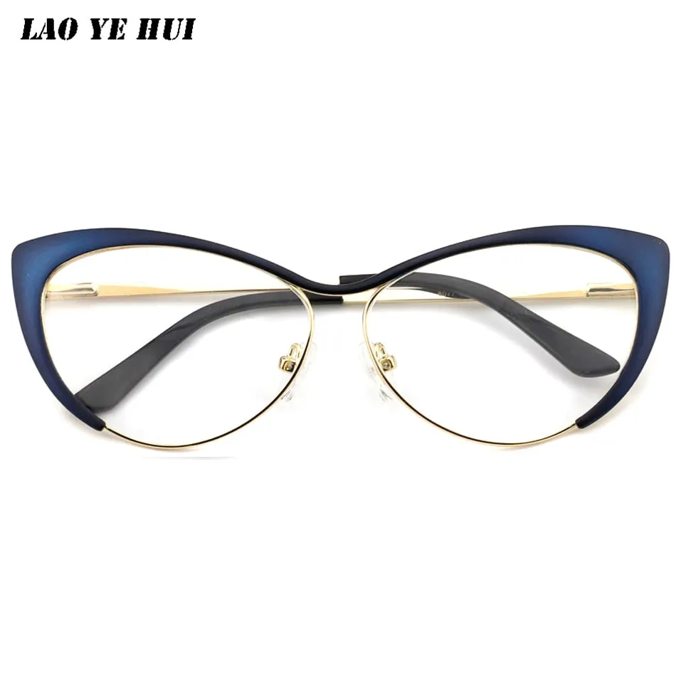 Laoyehui Women's Full Rim Gold Cat Eye Alloy Reading Glasses Anti-Blue 8077