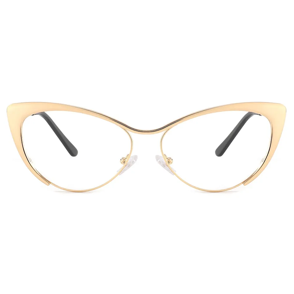 Laoyehui Women's Full Rim Gold Cat Eye Alloy Reading Glasses Anti-Blue 8077