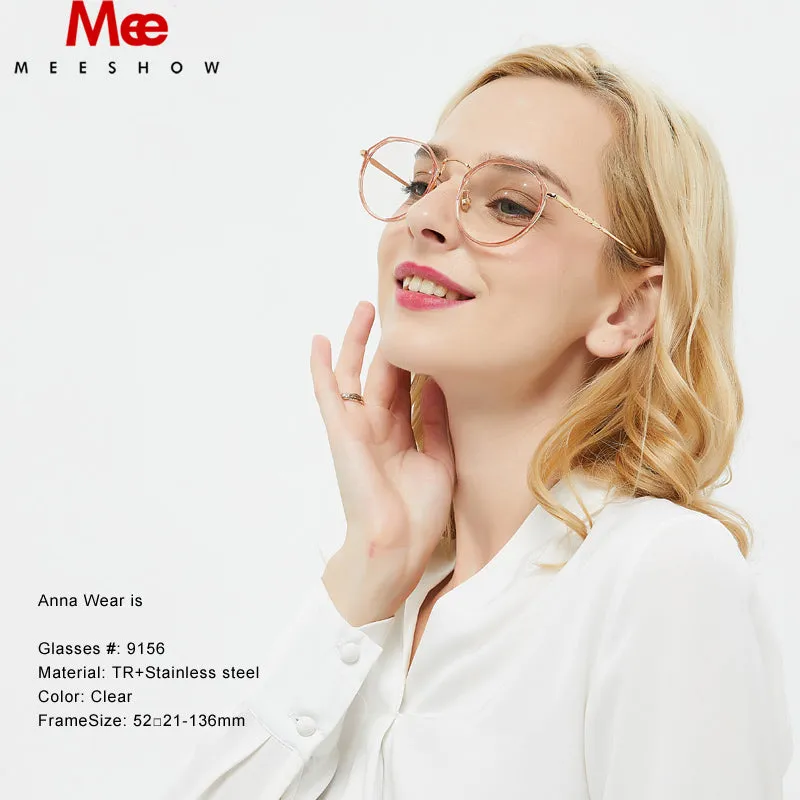 Meeshow Tr90 Women's Eyeglasses Oversize Titanium Alloy Round 9156