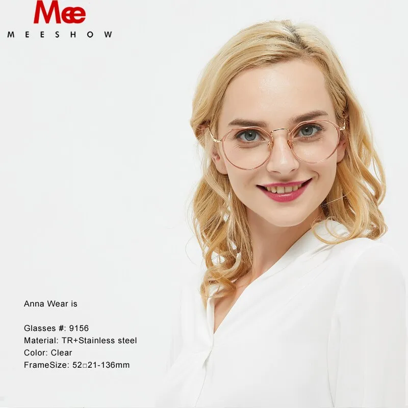 Meeshow Tr90 Women's Eyeglasses Oversize Titanium Alloy Round 9156