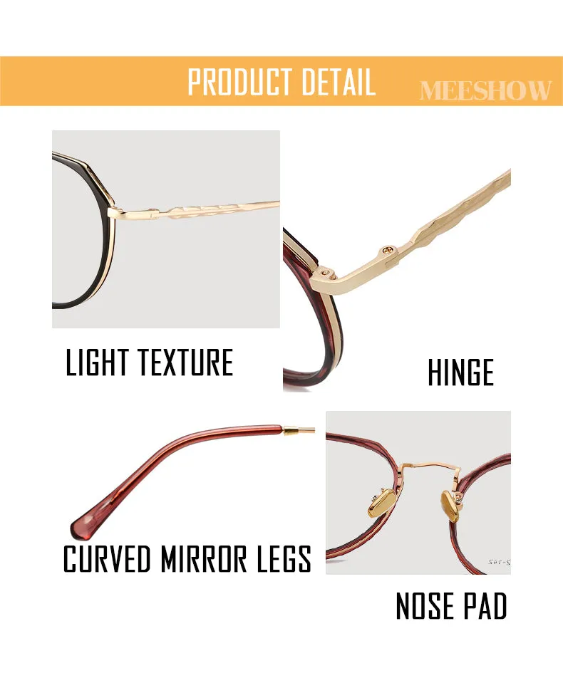 Meeshow Tr90 Women's Eyeglasses Oversize Titanium Alloy Round 9156