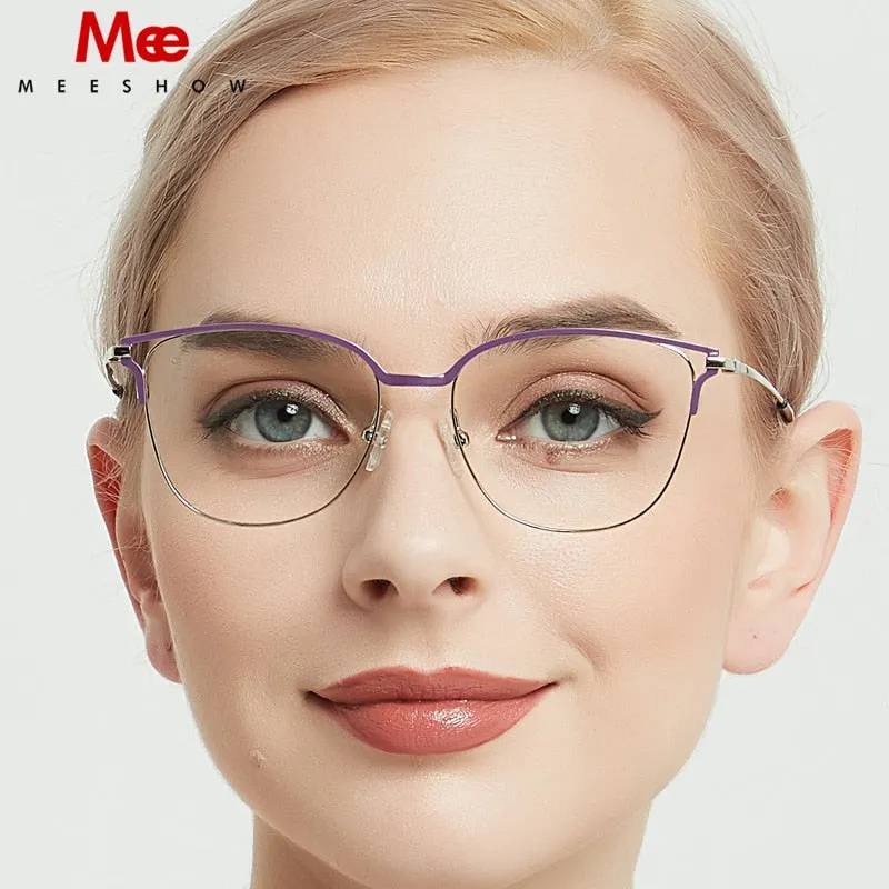 Meeshow Women's Full Rim Cat Eye Titanium Alloy Eyeglasses 1811