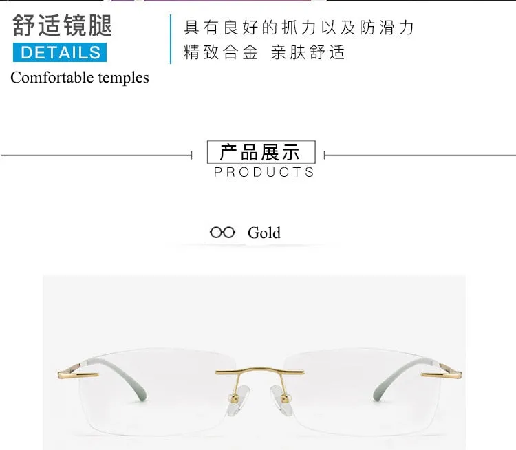 Men's Rimless Square Alloy Frame Eyeglasses Customizable Lenses Zt7053