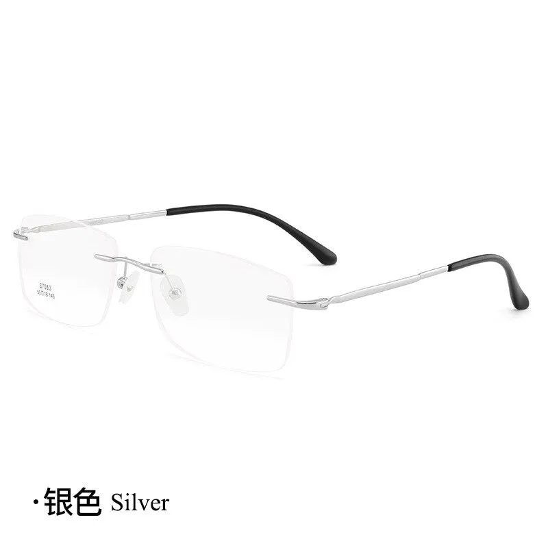 Men's Rimless Square Alloy Frame Eyeglasses Customizable Lenses Zt7053