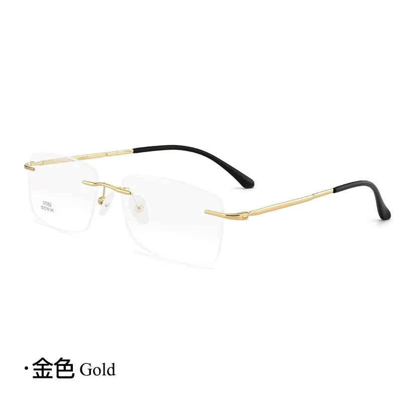 Men's Rimless Square Alloy Frame Eyeglasses Customizable Lenses Zt7053