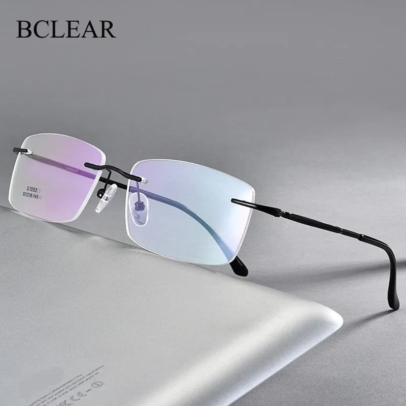 Men's Rimless Square Alloy Frame Eyeglasses Customizable Lenses Zt7053