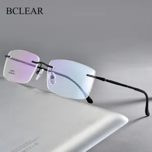 Men's Rimless Square Alloy Frame Eyeglasses Customizable Lenses Zt7053