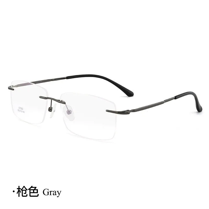 Men's Rimless Square Alloy Frame Eyeglasses Customizable Lenses Zt7053