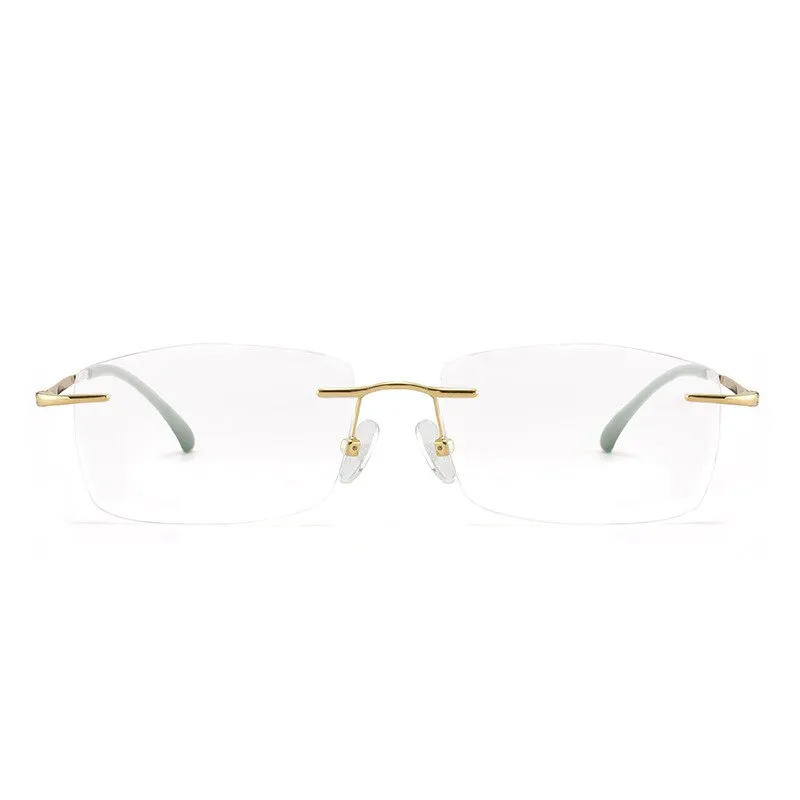 Men's Rimless Square Alloy Frame Eyeglasses Customizable Lenses Zt7053