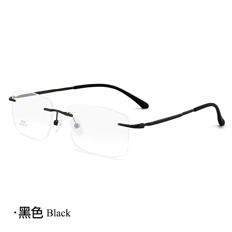 Men's Rimless Square Alloy Frame Eyeglasses Customizable Lenses Zt7053