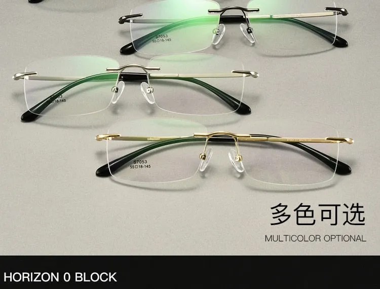 Men's Rimless Square Alloy Frame Eyeglasses Customizable Lenses Zt7053