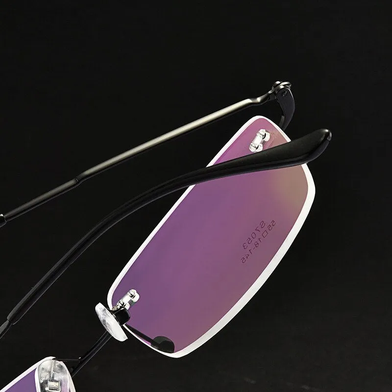 Men's Rimless Square Alloy Frame Eyeglasses Customizable Lenses Zt7053