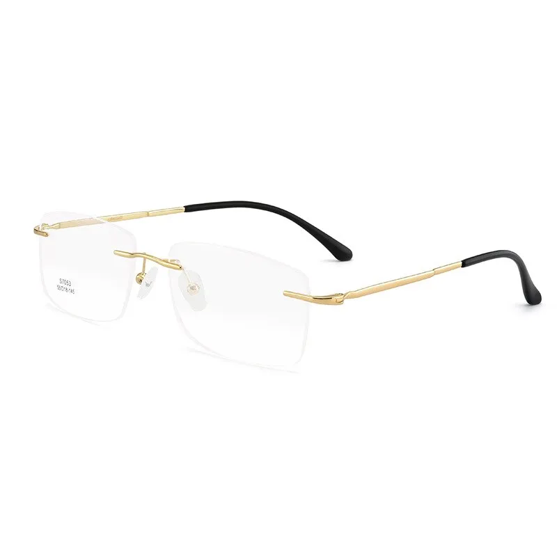 Men's Rimless Square Alloy Frame Eyeglasses Customizable Lenses Zt7053