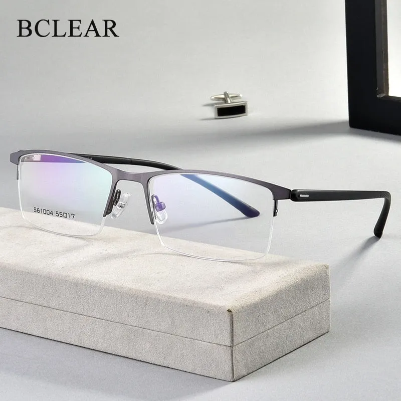 Men's Semi Rim Alloy Frame Eyeglasses 61004