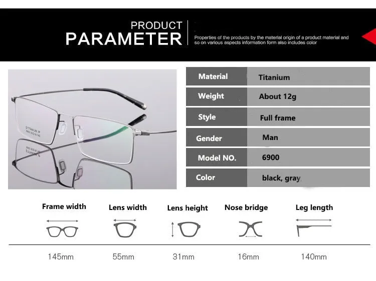 Men's Titanium Frame Full Rim Eyeglasses 6900