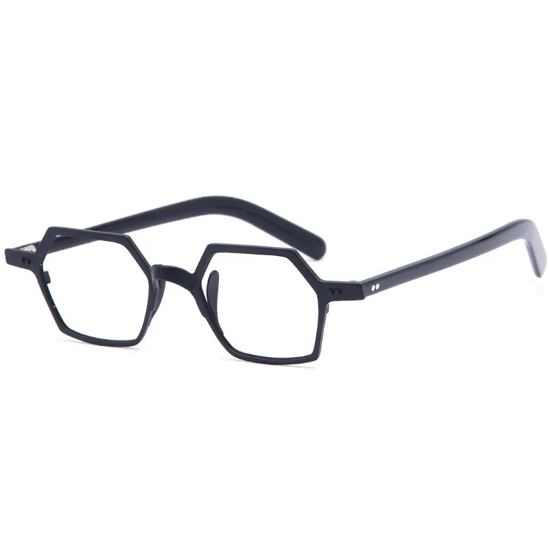 Muzz Men's Full Rim Irregular Square Brushed Titanium Acetate Frame Eyeglasses M70704