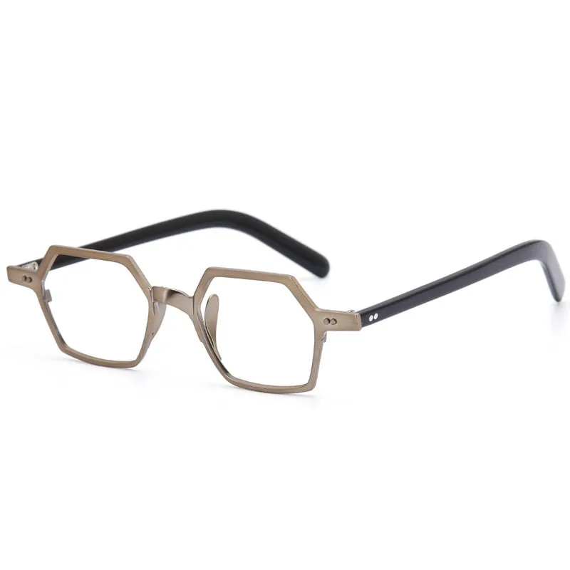 Muzz Men's Full Rim Irregular Square Brushed Titanium Acetate Frame Eyeglasses M70704