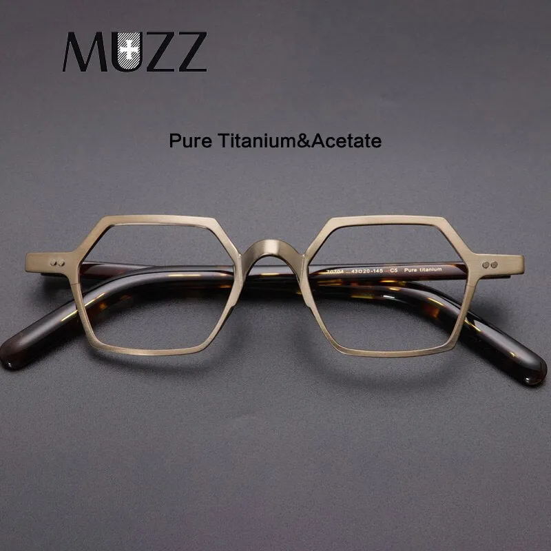 Muzz Men's Full Rim Irregular Square Brushed Titanium Acetate Frame Eyeglasses M70704