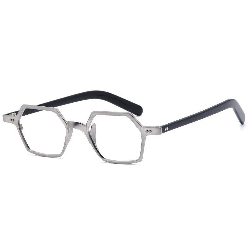 Muzz Men's Full Rim Irregular Square Brushed Titanium Acetate Frame Eyeglasses M70704