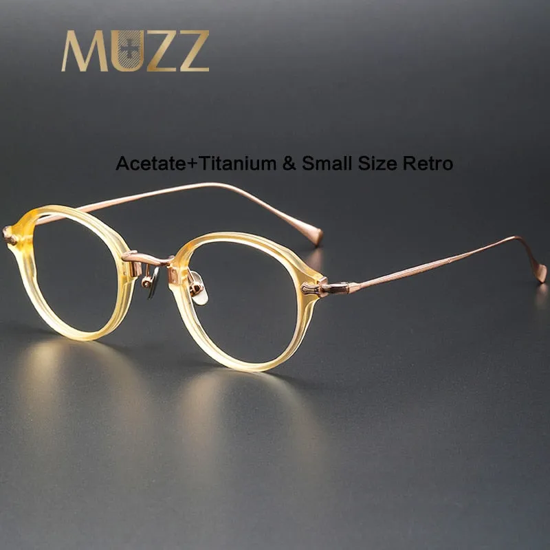 Muzz Men's Full Rim Small Round Acetate Titanium Eyeglasses 180