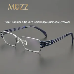 Muzz Men's Full Rim Small Square Titanium Eyeglasses 1191q