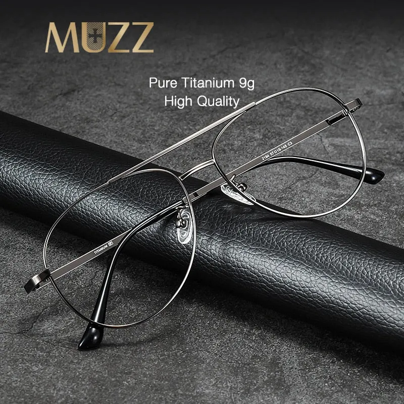 Muzz Men's Full Rim Square Oval Double Bridge Titanium Frame Eyeglasses M2194