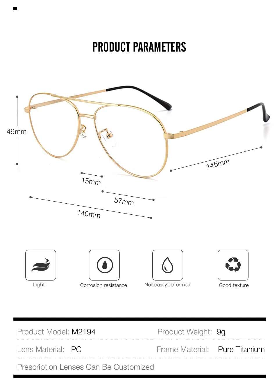 Muzz Men's Full Rim Square Oval Double Bridge Titanium Frame Eyeglasses M2194