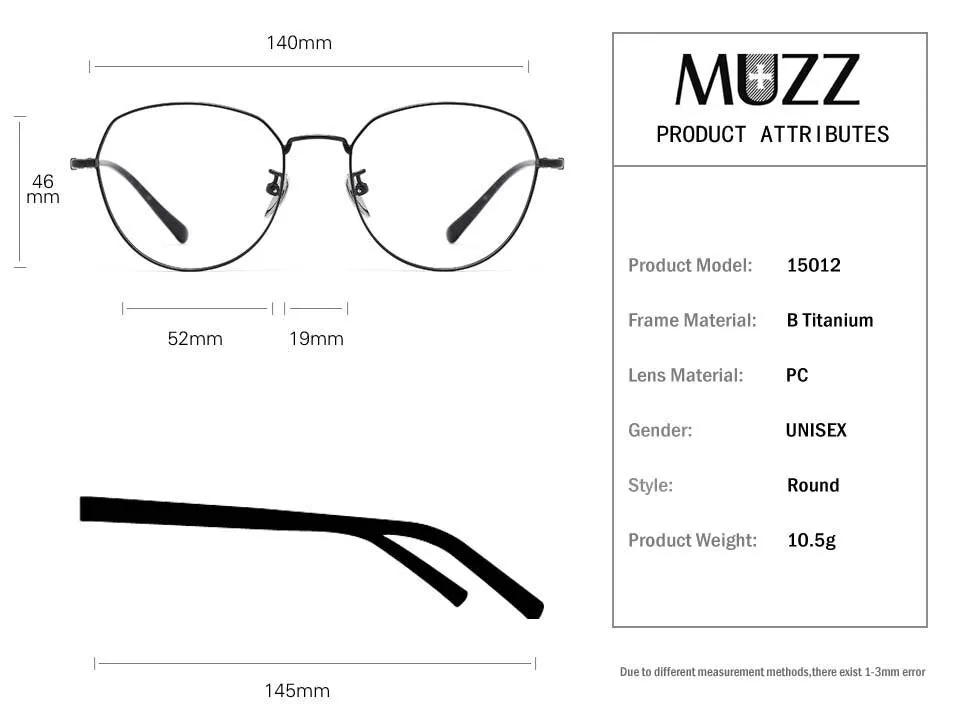 Muzz Men's Full Rim Square Oval Titanium Frame Eyeglasses 15012