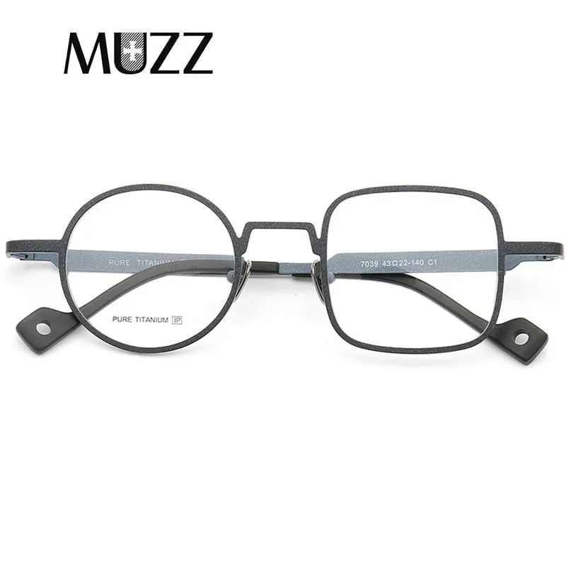 Muzz Men's Full Rim Square Round Asymmetrical Titanium Frame Eyeglasses T7039