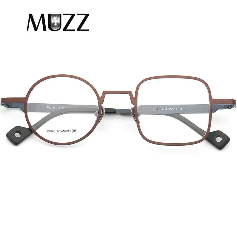 Muzz Men's Full Rim Square Round Asymmetrical Titanium Frame Eyeglasses T7039