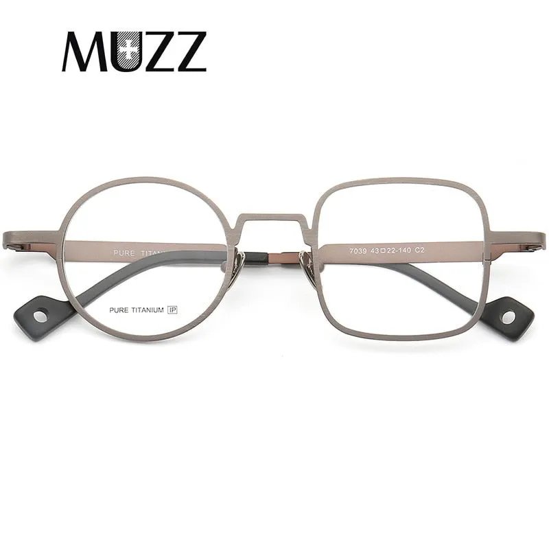 Muzz Men's Full Rim Square Round Asymmetrical Titanium Frame Eyeglasses T7039